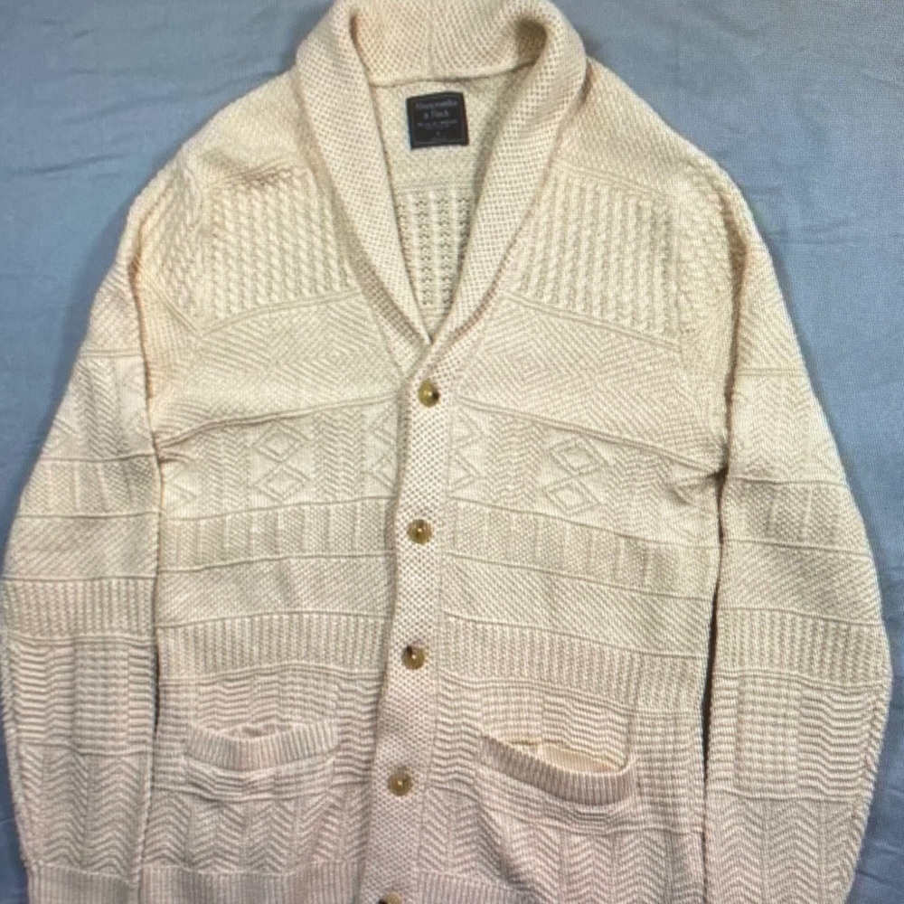Abercrombie & Fitch Ivory Shawl Collar Cable-Knit Cardigan